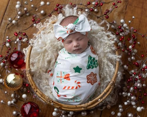 Image of Newborn Swaddle Blanket Set, Headband and Beanie