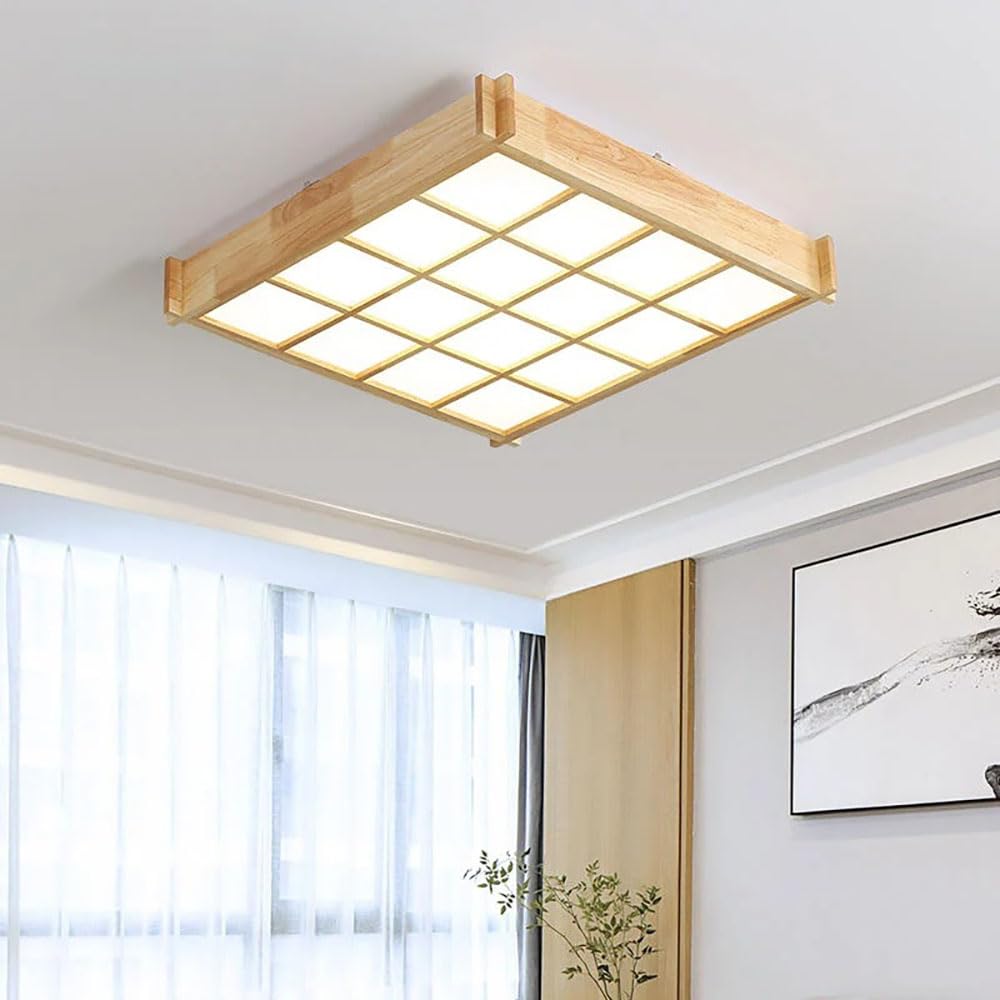 Japońska Lampa Sufitowa, Lampa Sufitowa Do Montażu Podtynkowego Z Możliwością Ściemniania 3000-6500K Z Pilotem,Oprawa Oświetleniowa Minimalistyczne Drewno,Nowoczesne Lampy Sufitowe Do Kuchni Sypialnia