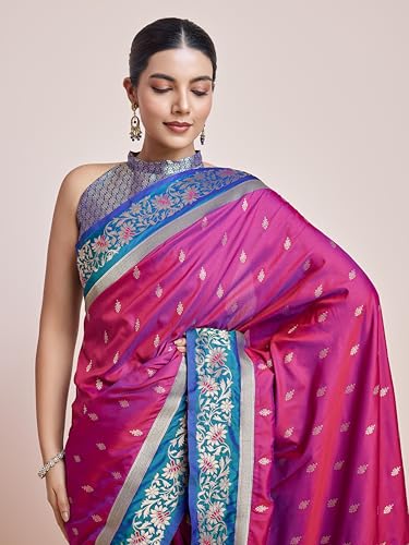 Image of Monjolika Fashion Women's Banarasi Silk Saree in Satin and traditional golden zari work comes with Unstitched Blouse Piece