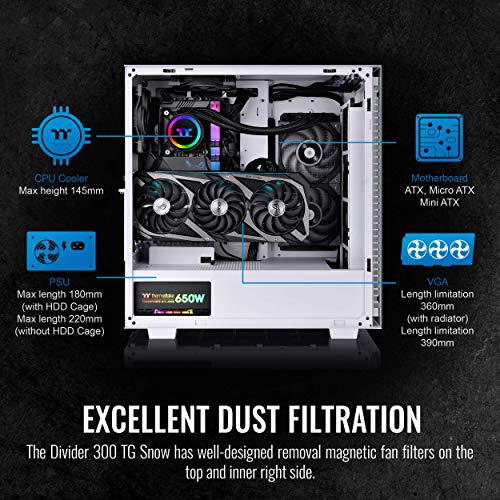Image of Thermaltake Divider 300 Snow Triangular Tempered Glass Type-C (USB 3.1 Gen 2) Water Cooling Ready ATX Mid Tower Computer Case CA-1S2-00M6WN-00