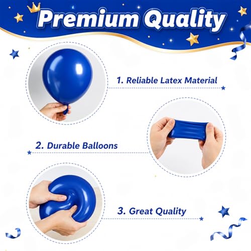 Image of Navy Blue and Gold Balloons, 60 Pcs 12 Inch Blue Gold Black White Latex Balloons for Graduation Birthday Baby Shower Party Decorations