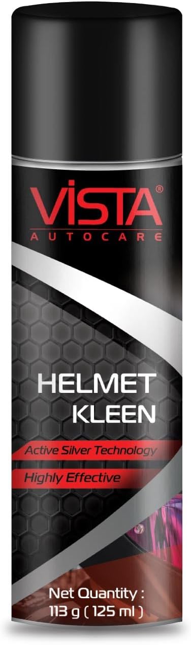 Vista Auto Care Helmet Kleen 125 ml | Helmet Cleaner Spray That Removes Dirt, Silver-Based Antibacterial Disinfectant Foam Spray For Helmet Interior | Safe For Hair & Skin, Odor Eliminator | Pack of 1