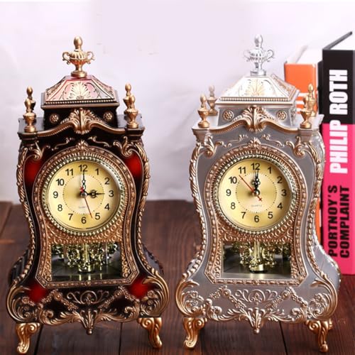 Reloj de mesa marrón HANABASS con diseño arcaico europeo y función musical para salón 4
