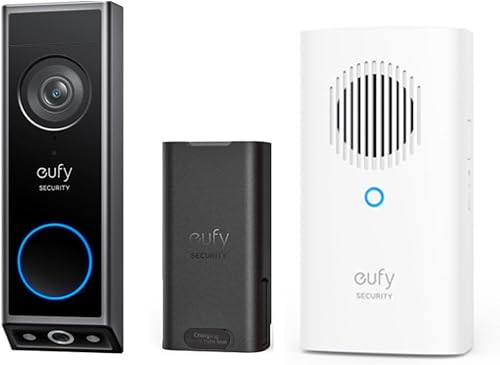 eufy Security Timbre de video E340 (funciona con batería con respaldo adicional) con timbre, uso ininterrumpido con batería recargable, cámaras