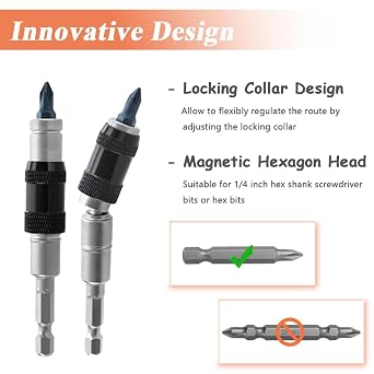 Mesee 3 Pieces Magnetic Pivoting Bit Tip Holder 1/4'' Hex Shank Quick Change Screwdriver Bit Holder Extension Bar Magnetic Screw Drill Tips Holder Extender Rod Bendable in 20 for Corners Tight Spots