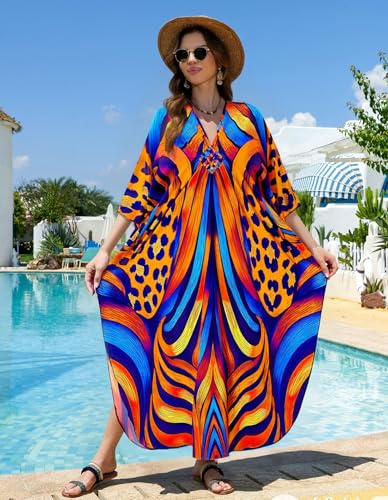 Image of sunforyou Kaftan Dresses for Women Stylish Caftans Plus Size Beach Cover up Soft Loungewear