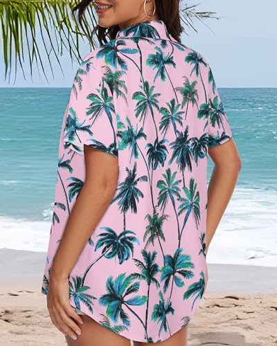 Image of Women Hawaiian Shirt Button Down Summer Tops Beach Short Sleeve Blouse