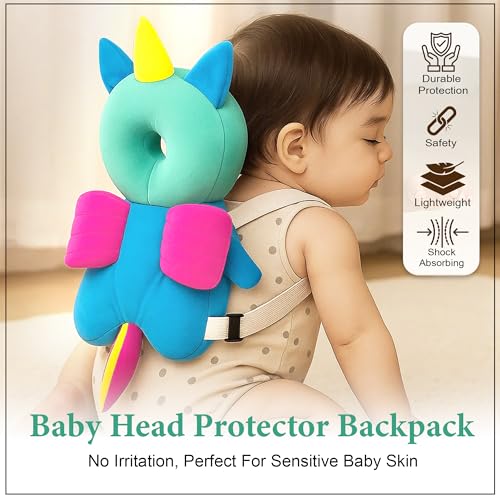 Image of GLUN Baby Head Protector Backpack, Pack of 1 Cute Unicorn Soft Cushioning, Adjustable Shoulder Belt, Head Protection Back for 6-18 Month Toddler Kids