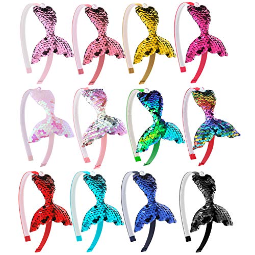 12 Piezas Diademas de Sirena con Lentejuelas de Niñas Bandas de Pelo de Lentejuelas...