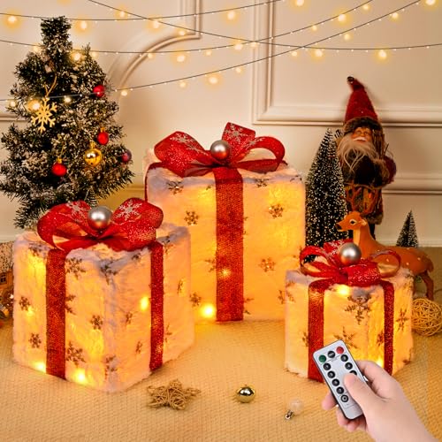 Livofloral LED Geschenkbox 3er Set Weihnachten Dekor LED Weihnachtsdeko mit...