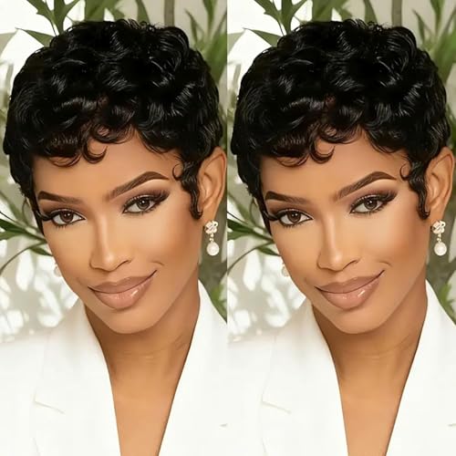 VRZ Pixie Cut Wigs Human Hair Glueless Wear and Go
