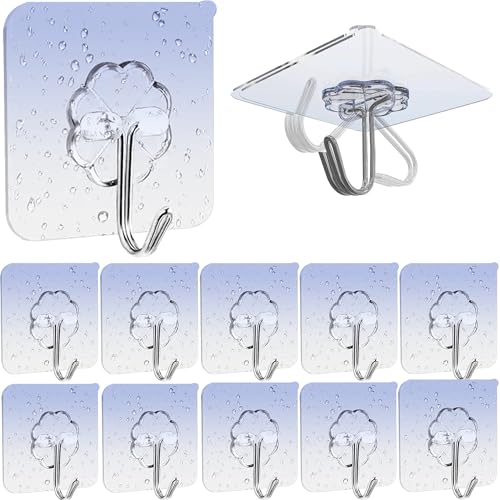 Elodyunhc 10 Pezzi Ganci Adesivi Trasparenti, Ganci Autoadesivi Impermeabile Bagno Ganci Portasciugamani Gancio Adesivo per Cappotti Sciarpe Asciugamani Borse Chiavi in Bagno Cucina Ufficio