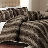 Madison Park Zuri Soft Plush Comforter Set, Faux Fur Animal Stripes Design, Faux Mink On The Reverse, Modern All Season Bedding Set with Matching Sham, King, Brown 4 Piece,Chocolate