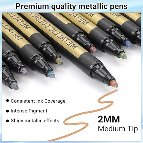 APOGO Metallic Pens for Black Card Paper 20 Gold Silver Metallic Marker Pens Art & Craft Supplies Pens for Wedding Card Photo Album Scrapbook Accessories - Image 2