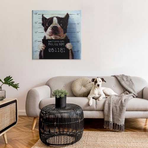 Image of Stupell Industries Funny Boston Terrier Dog Jail Convicted Police, Design by Lucia Heffernan,Blue | Stupell Industries . By Lucia Heffernan . Ready to hang . Funny pet decor for living room or office . Made in USA