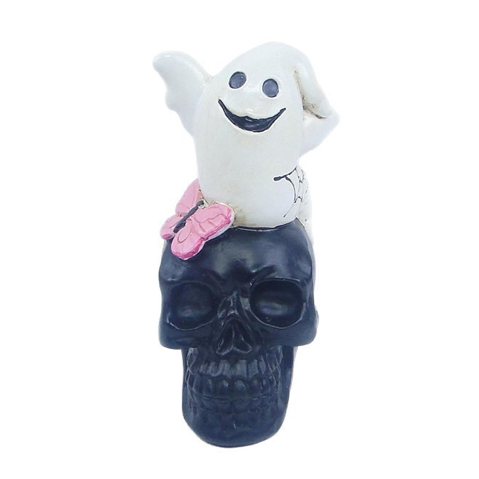 sugerou Gothic Halloween Skull Figurine, Spooky Ghost/Raven on Skull Statue, Resin Tabletop Ornament for Halloween Desk, Mantel, Shelf DecorB