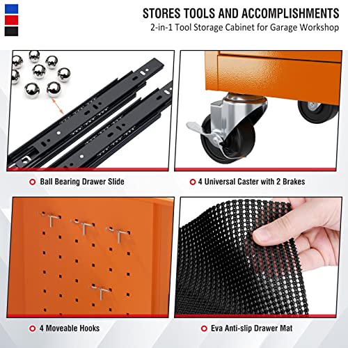 5-Drawer Rolling Tool Chest, Removable Tool Box With 4 Universal Wheels, Lockable Tool Large Storage Cabinet, Robust And Durable Tool Boxes For Garage And Repair Shop #TOP4