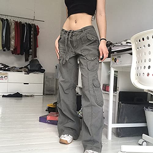 Grunge Streetwear Cargo Pants Woman Low Waist Baggy Mom Jeans Vintage 90S Hippie Wide Leg Denim Trousers Korean Outfits #TOP1