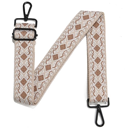 Image of Crossbody Straps for Purses Silver Hardware Purse Strap Wide Shoulder Strap Adjustable Replacement,Retro Jacquard Embroidery for Shoulder Bags, Canvas Tote Handbags