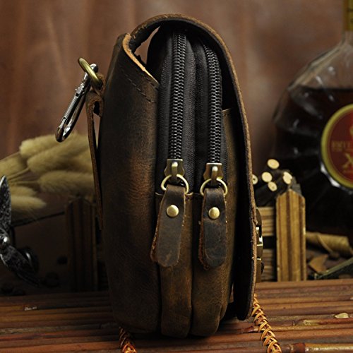 Le'aokuu Mens Genuine Leather Vintage 6" Outdoor Small Hook Pouch Bum Waist Bag Pack (Dark Brown 1)3