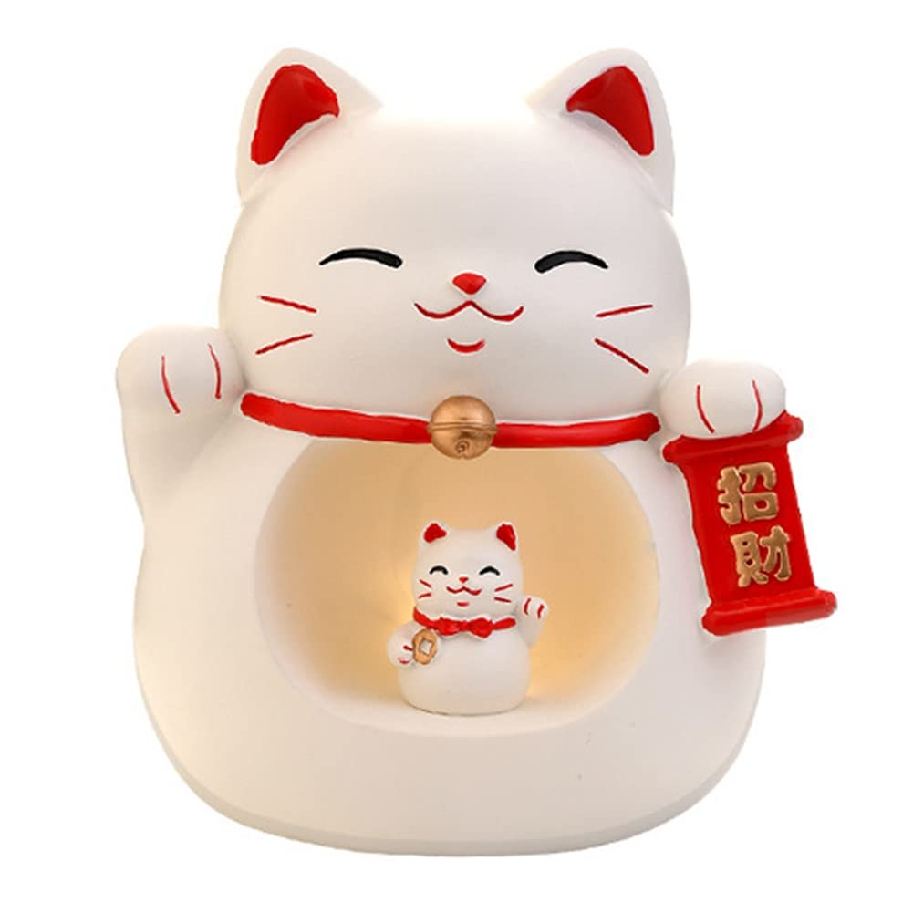 Figurine de chat Maneki en résine japonaise avec veilleuse LED intégrée Modèle B
