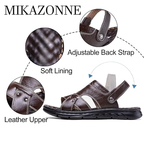 Men's Leather Flat Sandals Adjustable Back Strap Round Open Toe Non Slip Beach Slippers Summer Outdoor Casual Slip On Sandals3