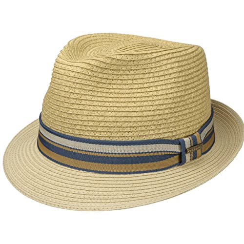 STETSON Chapeau en Paille Licano Toyo Trilby Homme - de Plage Soleil avec Ruban Gros Grain Printemps-été - XL (60-61 cm) Beige