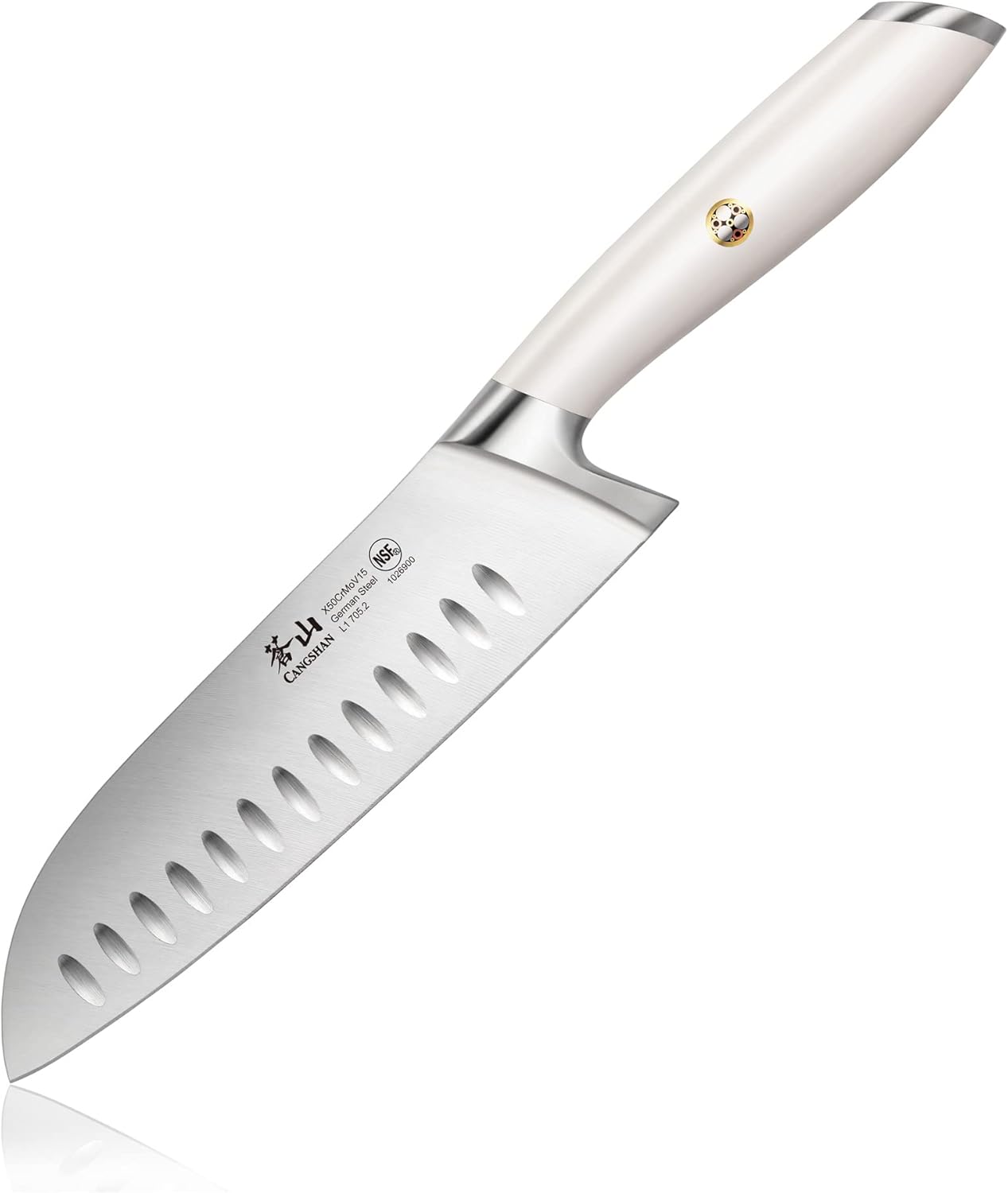 Cangshan L1 Series 1026900 German Steel Forged 7" Santoku Knife, White