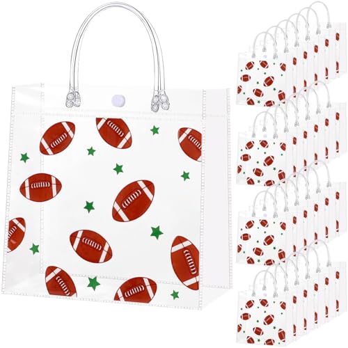 24Pcs Football Clear Goodie Bags - 7.9 x 7.9 x 3.15 Inch Plastic Favor Bags with Handles for Football Super Bowl Sport Theme Birthday Party, Team Treat Snack Bag, Gift Bags for Team Celebration, Sports Party Supplies