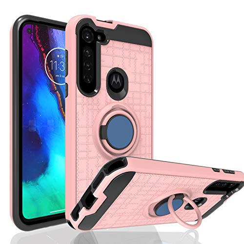 Ayoo:Moto G Stylus Case (2020),Moto G Pro Case (2020),Moto G Stylus Phone Case,360 Degree Rotating Ring Stand Fishnet Full Bodystocking Dual Layer Case for Moto G Stylus 2020-ZK Rose Gold
