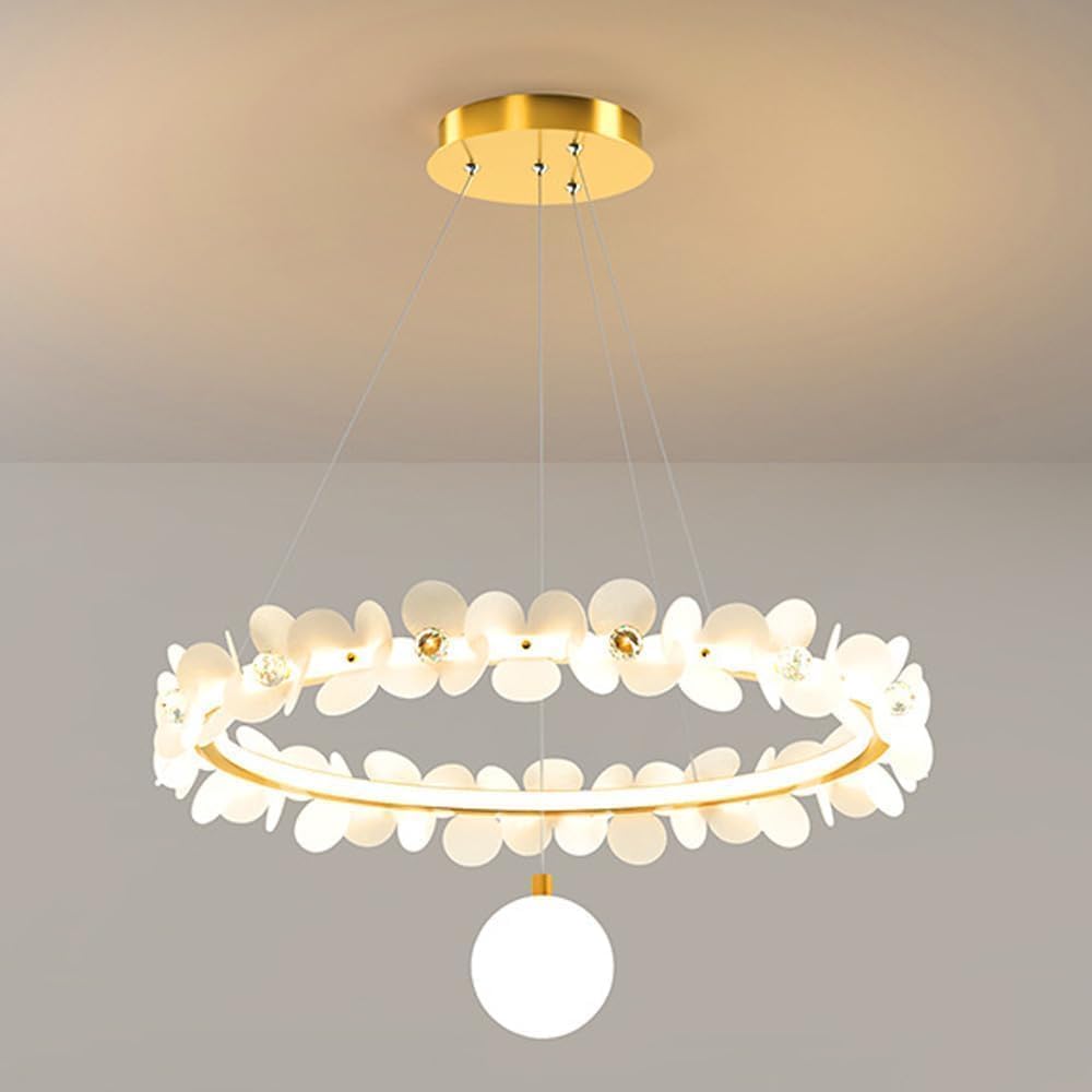 Lustre à anneaux LED moderne et floral en or 18 pouces pour salle à manger