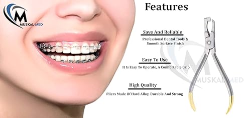 Miniatura 5 de MuskalMed Alicates de extracción de banda de ortodoncia, pinzas de extracción de banda molar con tapa extraíble blanca, utilizados para soporte,