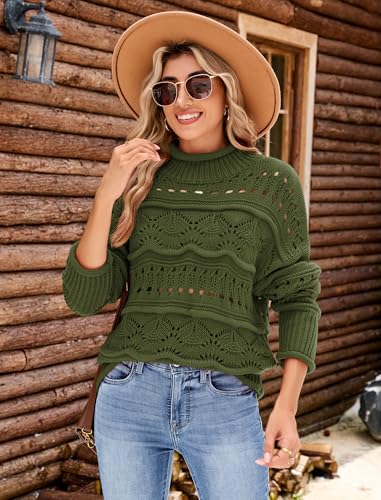 ZAFUL Women's Sweaters Turtleneck Crochet Hollow Out Long Sleeve Sweater Cute Fall Winter Casual Pullover Jumper Tops3