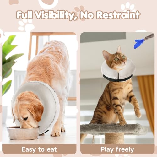 Image of Grand Line Inflatable Dog Cone Collar, Soft Pet Recovery After Surgery (M) | Does Not Block Vision | Protective Pet Neck Cone Alternative for Small, Medium, Large Dogs & Cats | Solid Gray