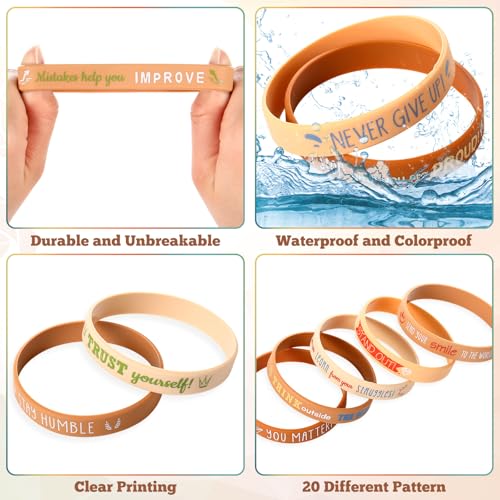 Bucherry 120 Pcs Motivational Silicone Wristbands Bulk Inspirational Rubber Unisex Bracelets with Positive Quotes for Student Teacher Classroom Reward Party Favors School Church Gifts(Brown) by Bucherry - Image 3