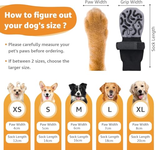 Image of KUTKUT 4Pcs Non Slip Dog Socks to Prevent Licking Paws, Strong Traction for Hardwood Floors, Senior Dogs, Paw Protector, Prevent Scratching, Double Sides Anti Slip Dog Socks(Size:- XS: L*W: 12cm*4cm)