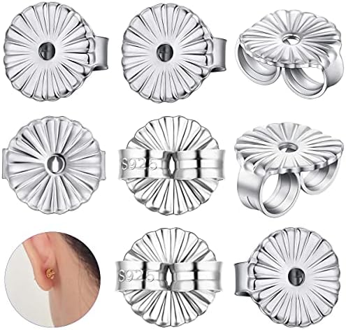 4 Pairs Large Earring Backs,925 Sterling Silver Earring Backs for Studs,8mm Adjustable Hypoallergenic Earring Backs Locking Fit 0.028-0.039inch Post(White)