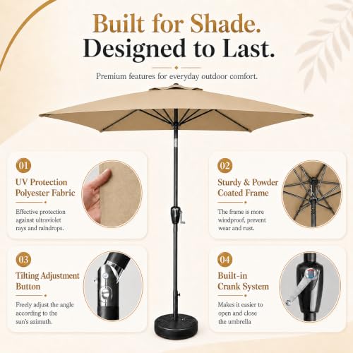 9ft Outdoor Patio Umbrella for Garden Lawn Deck Backyard Pool, Tan by SimpleLux - Used condition - Image 2
