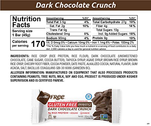 Nugo Free Dark Vegan 9G Rice Protein Bar, Probiotics, Gluten Free, Soy Free, Dark Chocolate Crunch, 1.59-Ounce Bars (Pack Of 12) #TOP1
