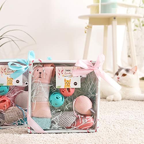 Vealind Cat Toys 7 Pack Cats Wand Interactive Toy Catnip Pillow Toy for Kitten Scratch Chewing Teeth Grinding Set Interactive Collection Toy in Gift Box
