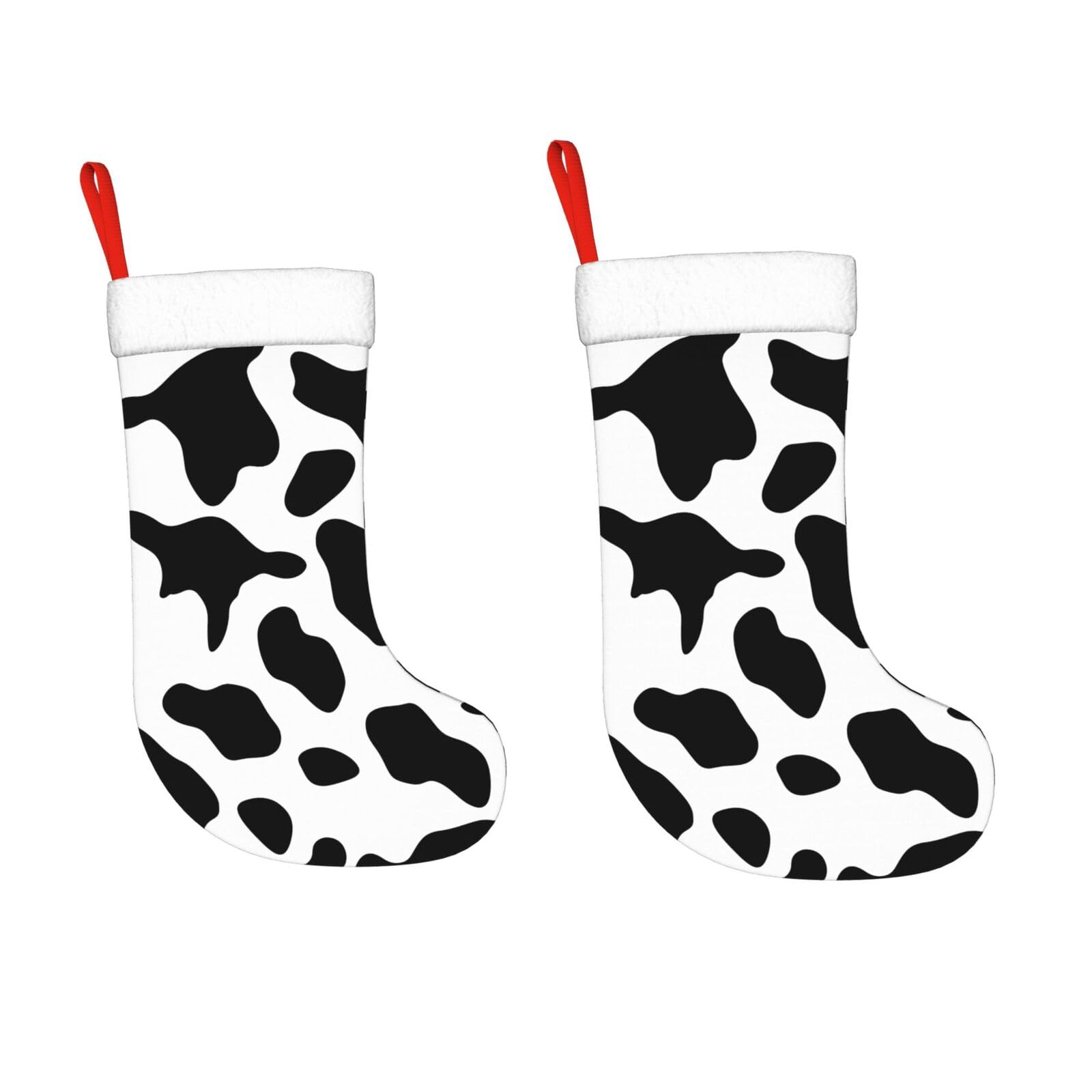 KLOPH 2 Pack 18 Inches Christmas Stockings Personalized Black and White Cow Print Xmas Stocking Hanging Decoration Fireplace Stocking for Holiday Xmas Tree Christmas Fireplace Decor Gifts