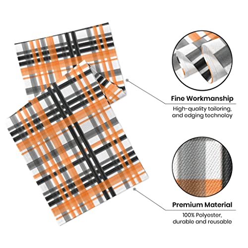 Fjpt Black Orange Buffalo Check Plaid Table Runner,Fall Halloween Table Decor For Dining Room Kitchen Home Party 13X90 Inch #TOP4