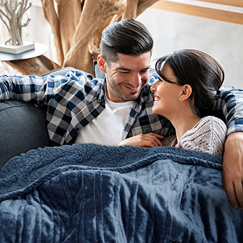 Dailylife Electric Blanket, Heated Throw 50"X60", Cozy Soft Flannel & Sherpa, 10 Heating Settings, 1-10 Hours Auto-Off Timer, Ul Certified, Machine Washable, Deep Blue #TOP6