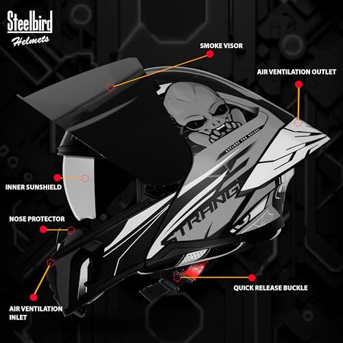 Image of Steelbird SBA-20 Strange ISI Certified Flip-Up Graphic Helmet for Men and Women with Inner Silver Sun Shield