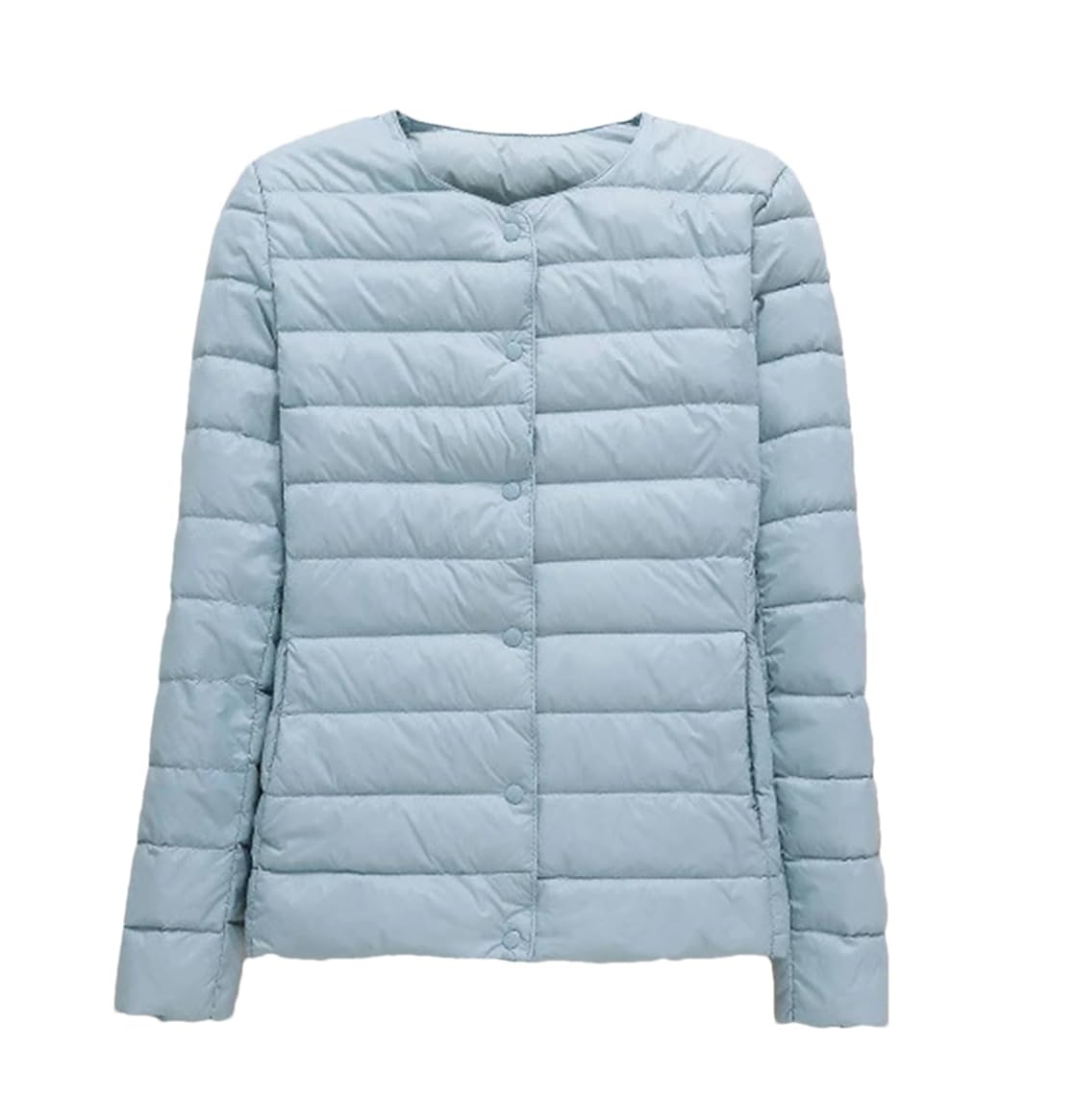 Piumino da donna senza colletto in piuma d'anatra cappotto imbottito femminile parka imbottito O-collo piumino soprabito, Peg En8, XL