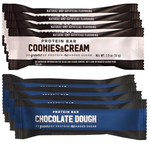 Protein Bar Variety Pack – 20g Protein, No Added Sugar – Cookies & Cream, Chocolate Dough – High-Protein Snack Bars (8 Pack)