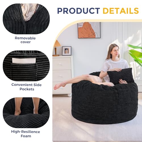 Image of MAXYOYO Giant Bean Bag Chair Bed with Pillow, Convertible Beanbag Sofa to Floor Bed, Lazy Chair Couch with Removable Cover, High-Density Shredded Foam Filling, Cozy Lounge for Bedroom Living Room