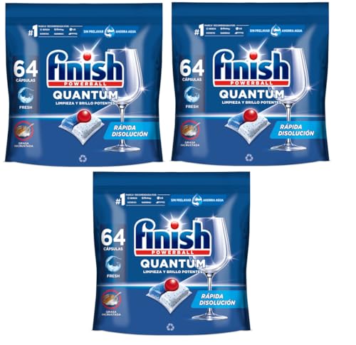 Finish Powerball Quantum Limpieza y Brillo Potentes, Pastillas para lavavajillas, aroma Regular, 192 pastillas