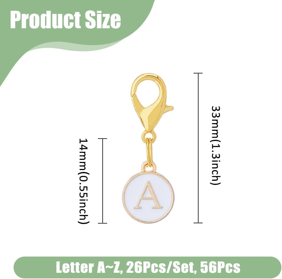 SUPERFINDINGS 52Pcs 26 Styles Clip on Charms 26 Letter Zipper Pulls Initials Letter Alloy A to Z Alphabet Charm with Lobster Clasp Black/White Decorations for Keychain Purse Backpack Ornament - Image 2