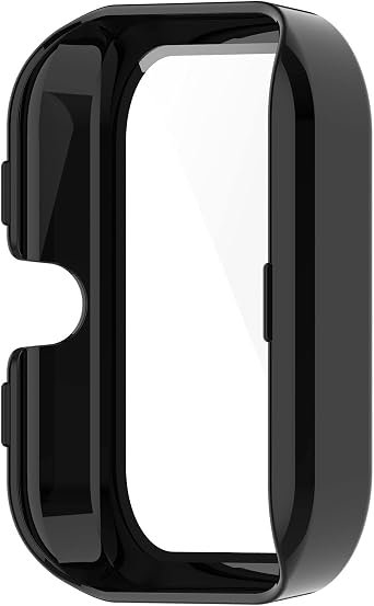FitTurn Compatible with Amazfit Bip 3 Pro Screen Protector Cases Replacement PC Slim Case Cover 3D Full Coverage Tempered Glass Screen Protector for Bip 3 Pro Watch (Black)